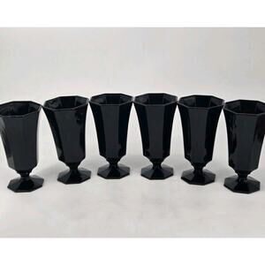 6 Vtg Independence Gothic Vamp Romantic Black Octagon Wine Water Goblets Glasses